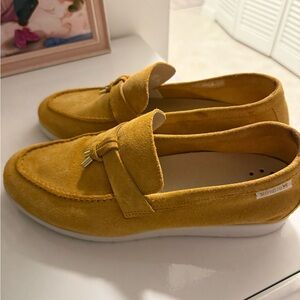 Mephisto Suede Loafers in Mustard